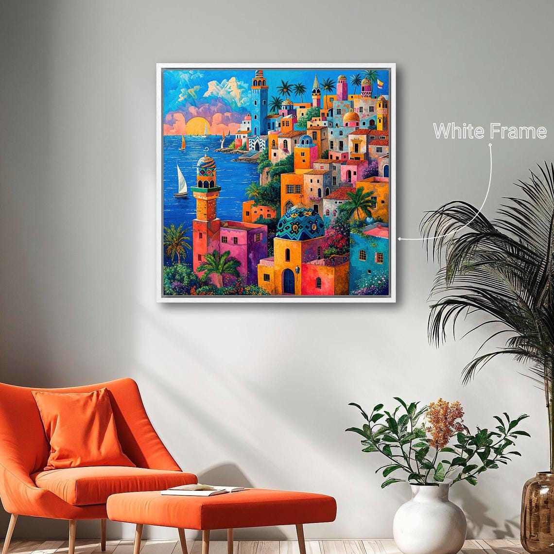 Colorful Coastal Town Towers Domes Sunset Harbor Sailing Poster - Image 4
