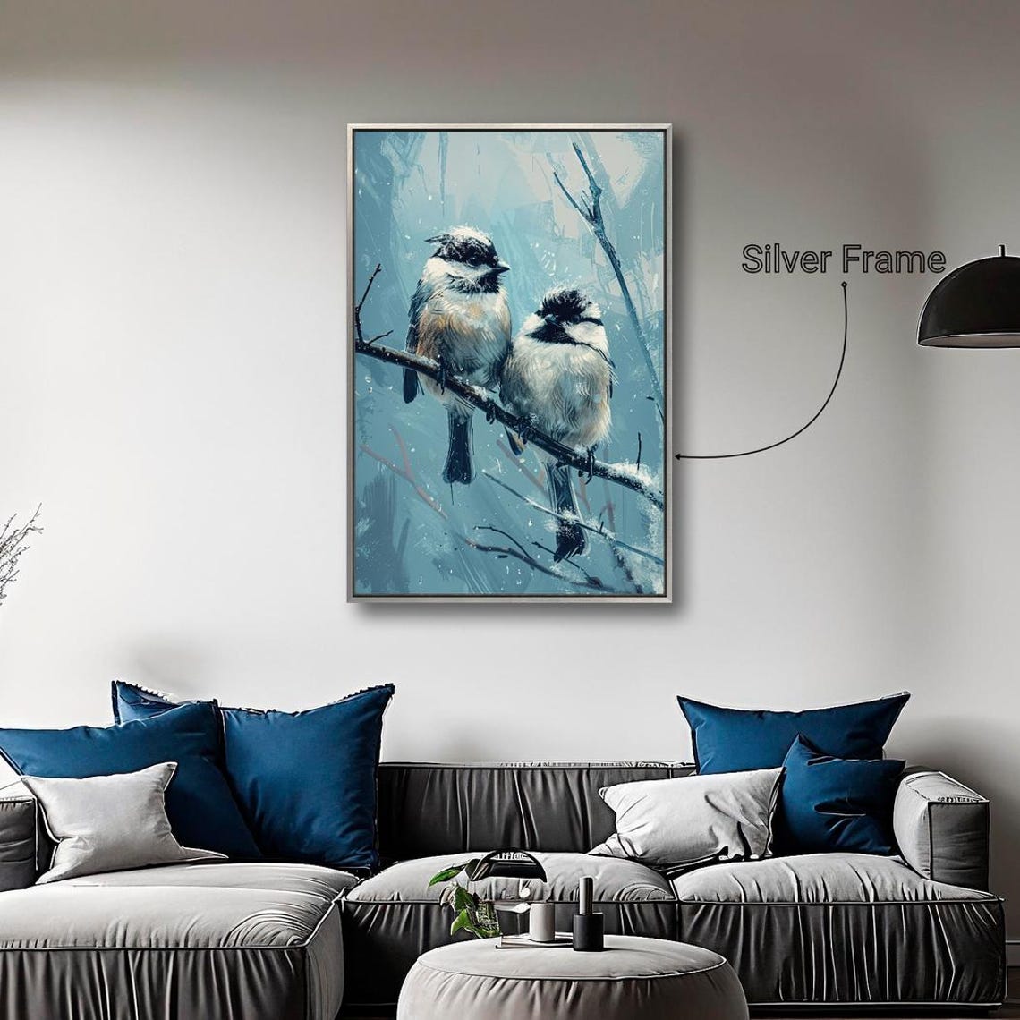 Winter Chickadee Pair Snowy Branch Blue Bird Wildlife Poster - Image 4