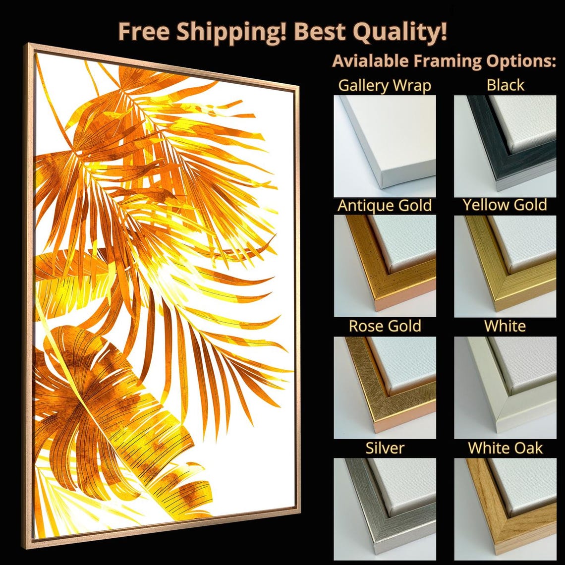 Golden Tropical Palm Fronds Warm Orange Botanical Wall Art Print - Image 4