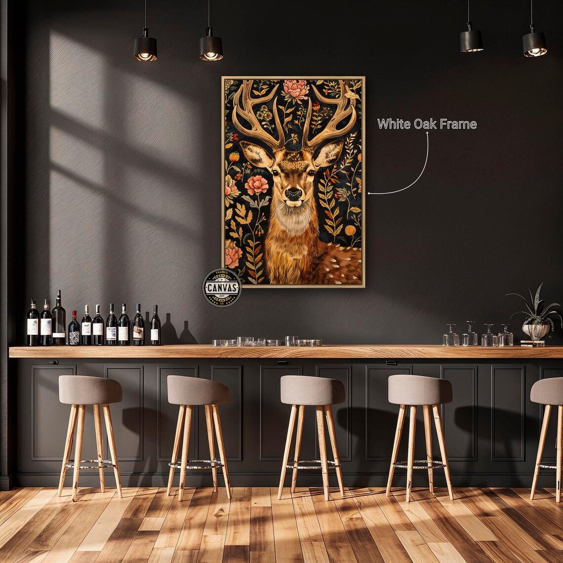 Elegant Stag Antlers Vintage Floral Tapestry Style Animal Poster - Image 3