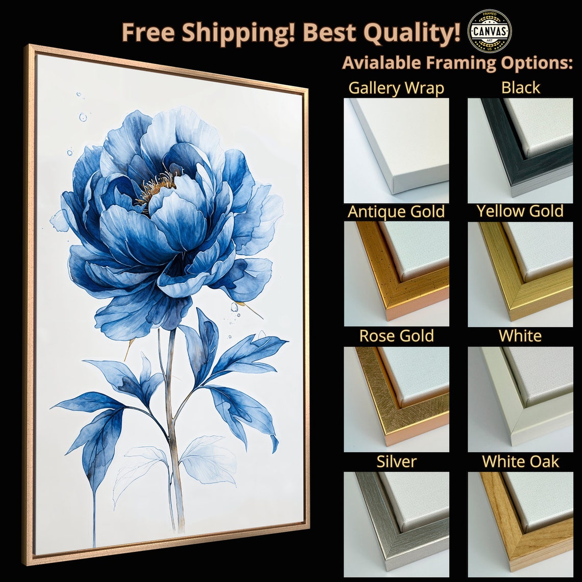 Blue Peony Elegant Sapphire Watercolor Bloom Botanical Poster - Image 5