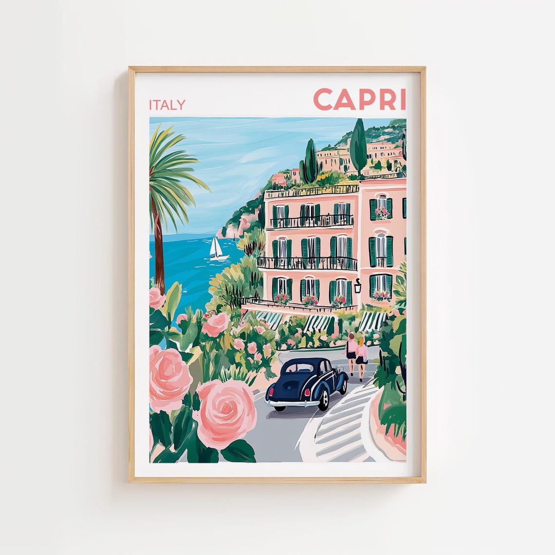 Capri Landscape, Amalfi Watercolor Travel Poster