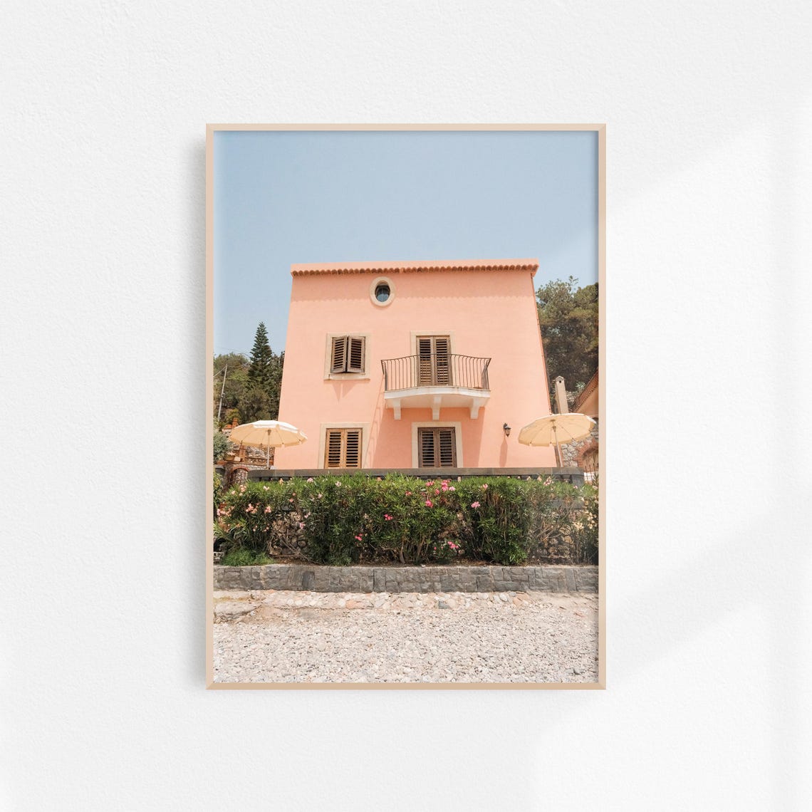 Pink Sicilian Summer Villa Peach Facade Mediterranean Travel Poster