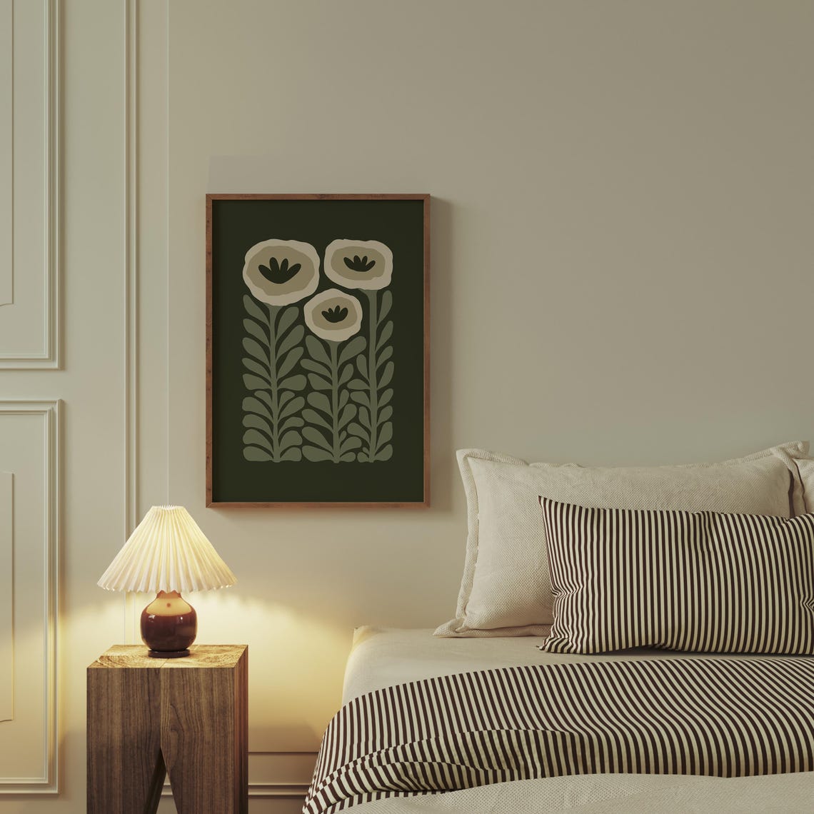 Forest Green Background Cream Flowers Modern Botanical Art Poster - Image 5
