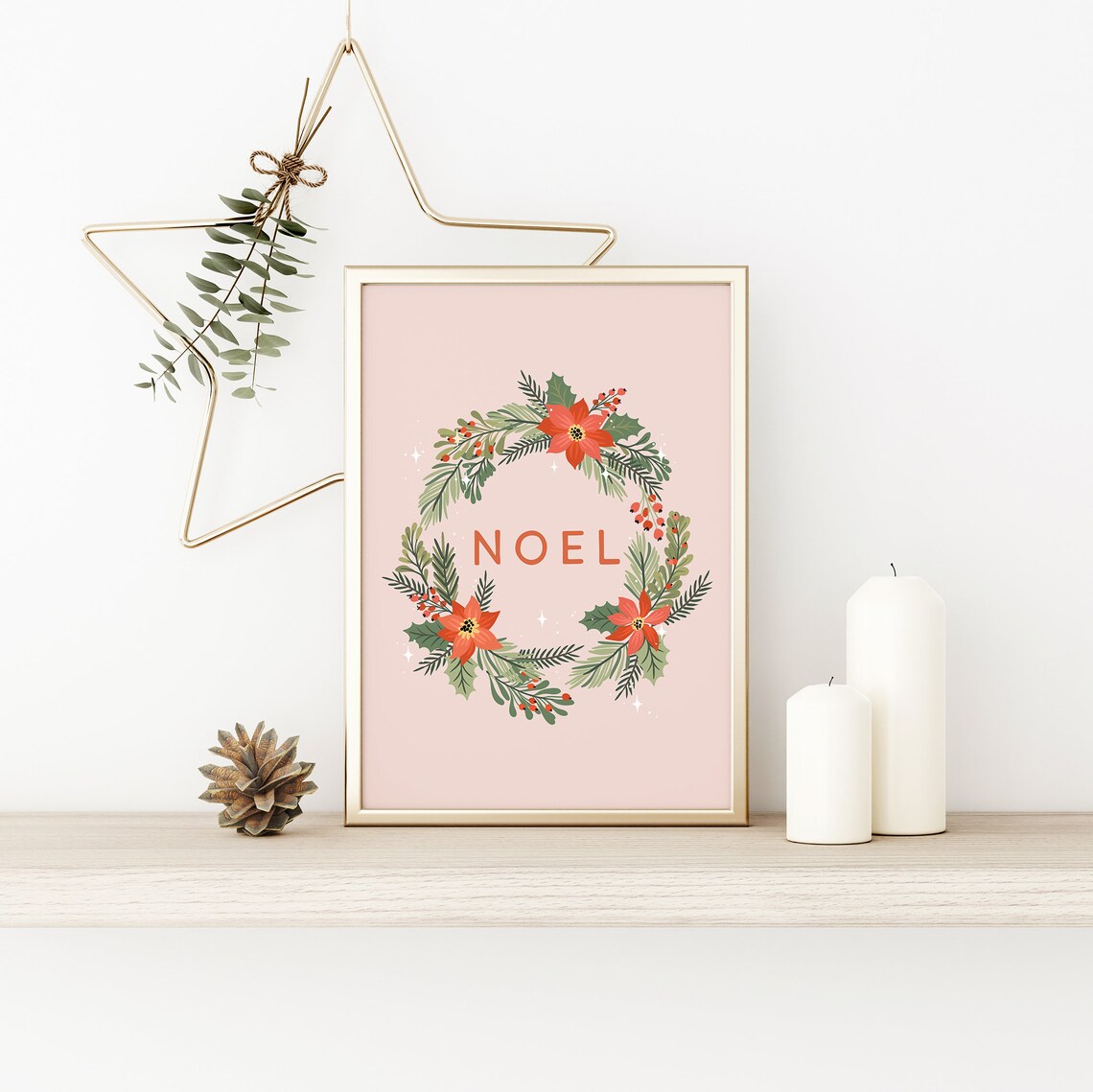 Noel Christmas Wreath Art Print, Festive Decor - Image 2