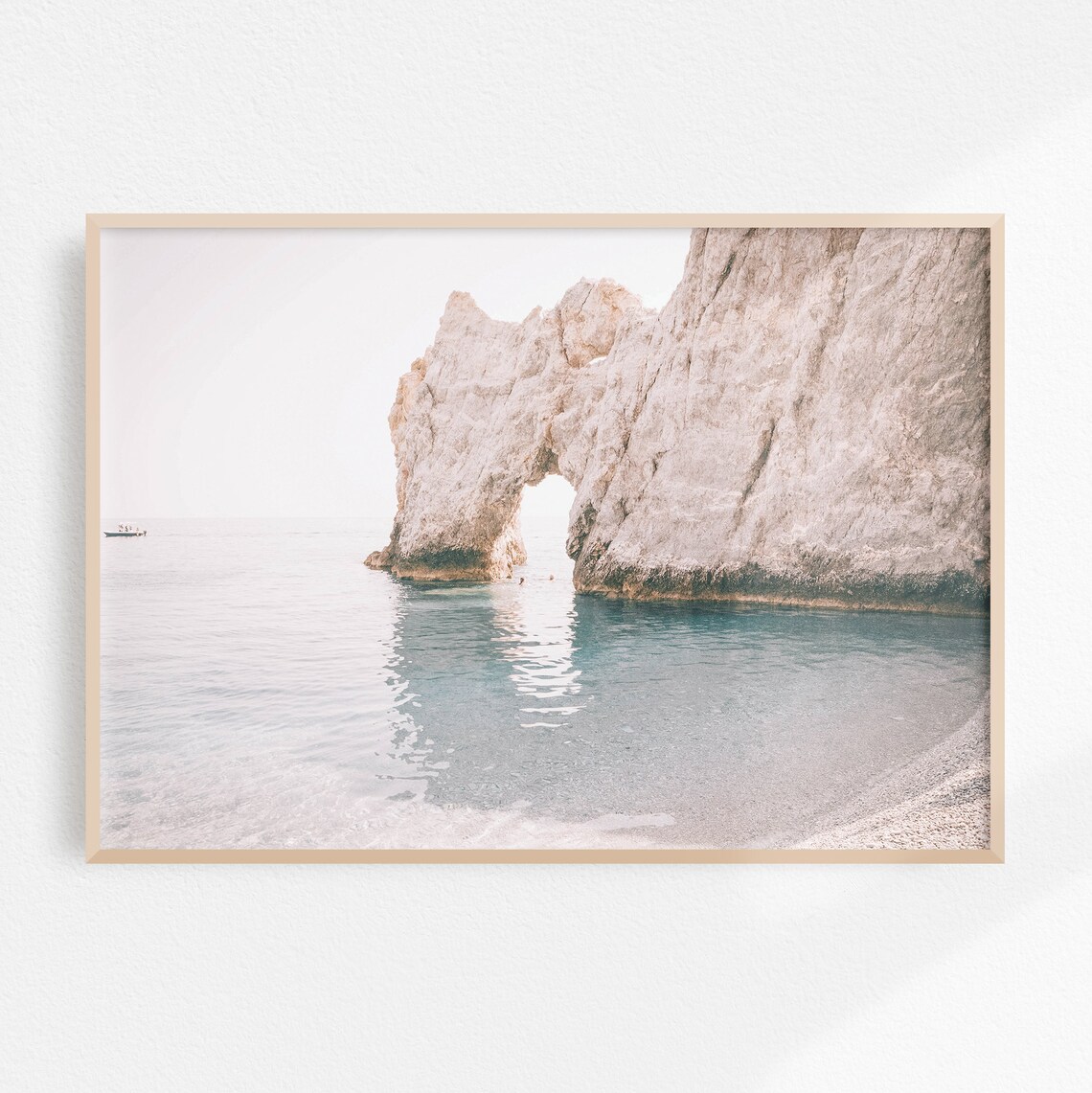 White Coastal Rock Arch Calm Sea Neutral Horizontal Wall Art