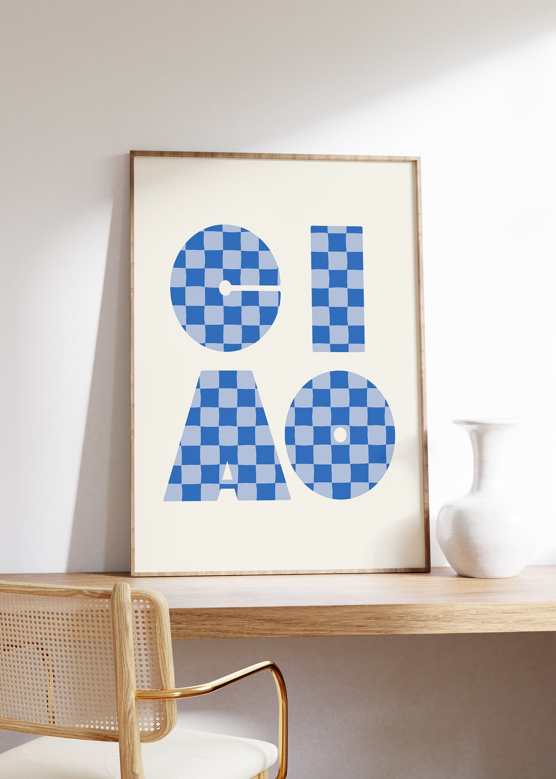 Ciao Cool Blue White Checkered Typography Italian Retro Poster - Image 3