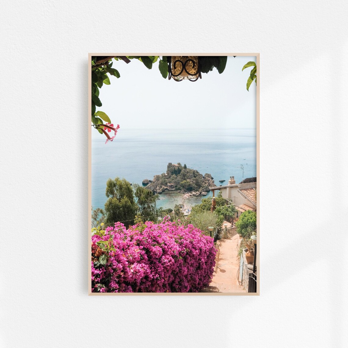 Taormina Sicily Isola Bella Pink Bougainvillea Sea View Poster