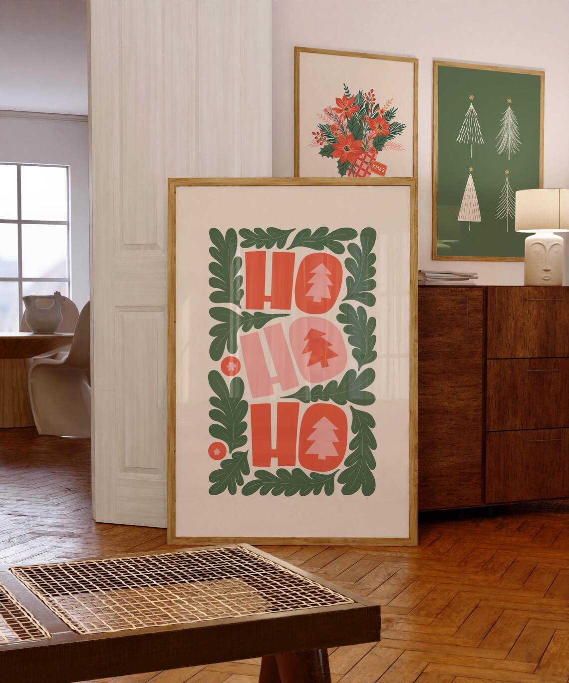 Retro Christmas Ho Ho Ho Holiday Decor Art Print