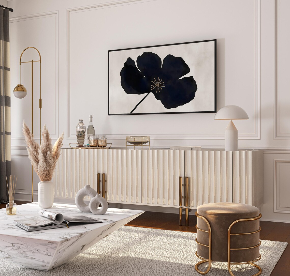 Black Navy Abstract Flower Beige Stamen Minimalist Floral Poster - Image 6
