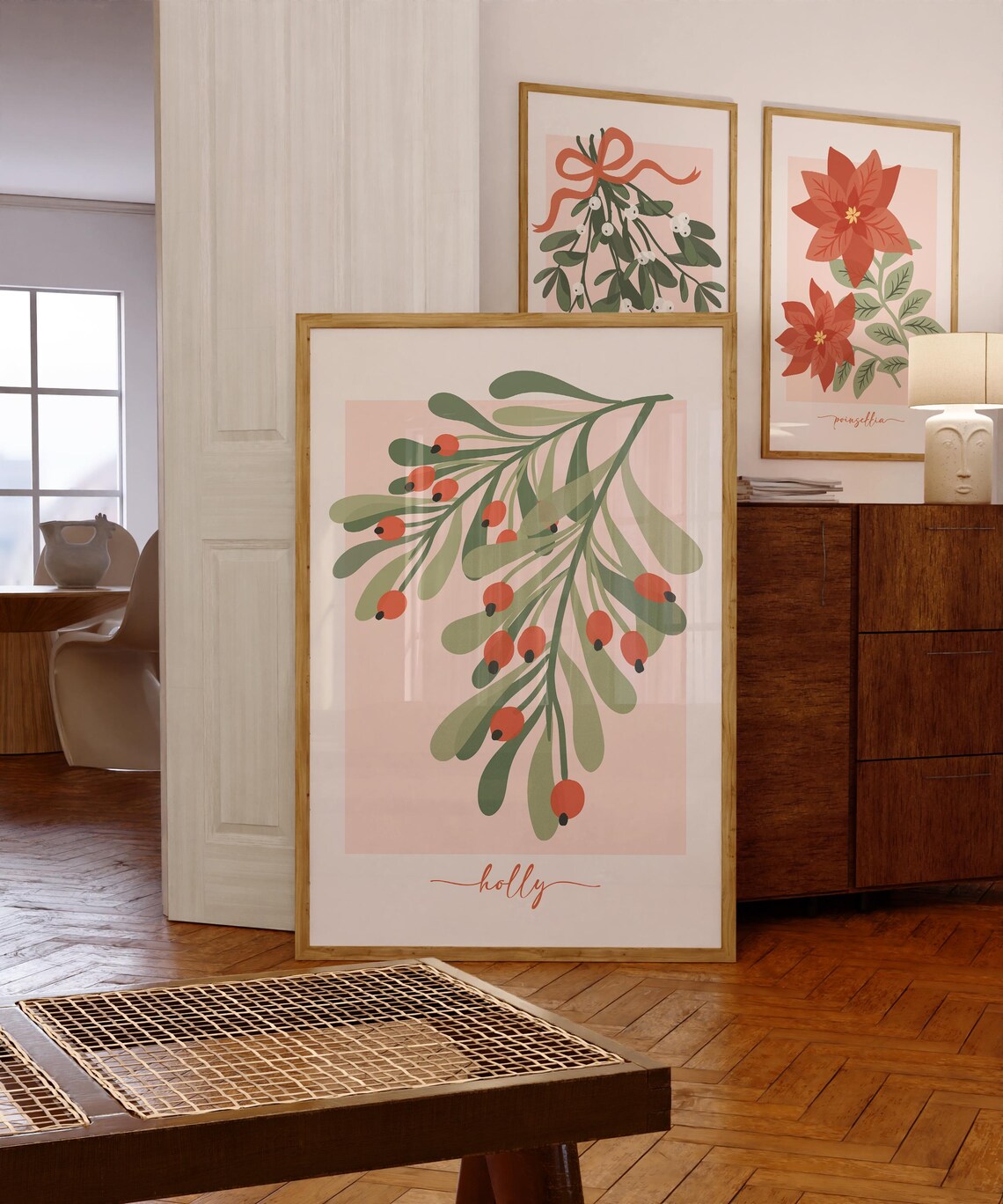 Christmas Holly Botanical Art Print, Vintage Holiday Decor - Image 2