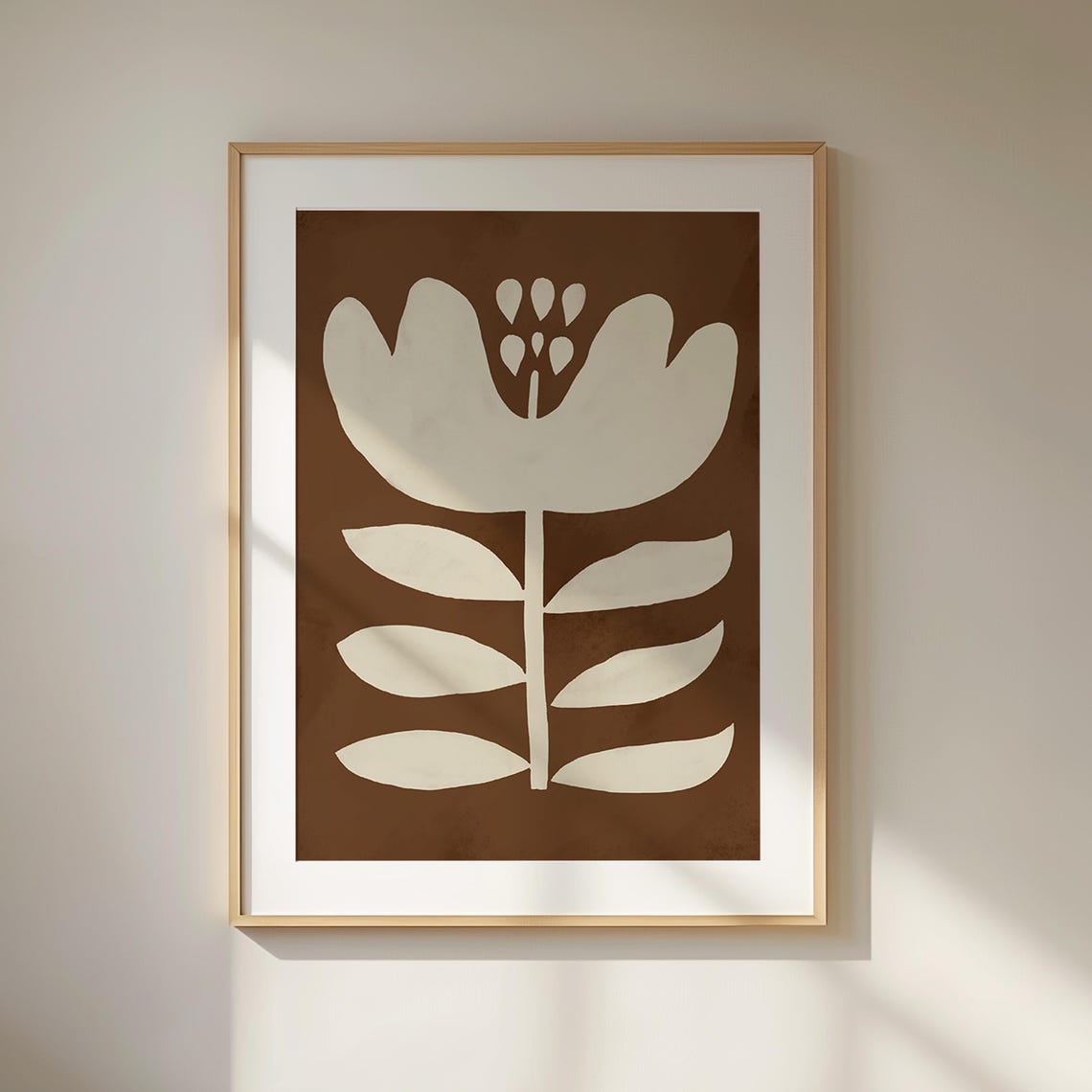 Brown Retro Floral Two Piece Set Cream Beige Abstract Wall Art - Image 6