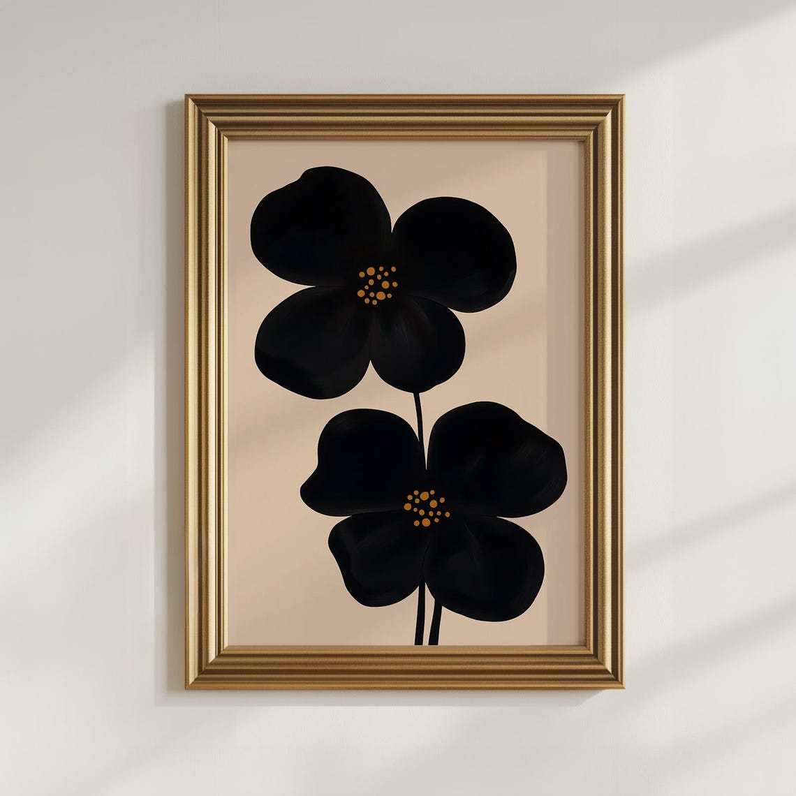 Black And Beige Retro Flower Abstract Botanical Japandi Wall Art - Image 2
