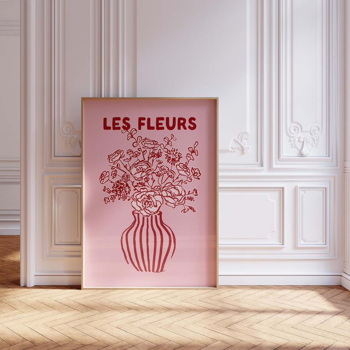 Les Fleurs Red Floral Bouquet Green French Botanical Vase Art Poster - Image 4