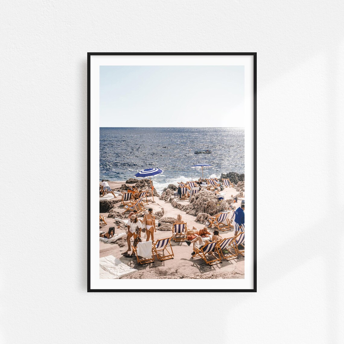 Capri Fontelina Beach Blue Striped Umbrellas Coastal Photo Poster - Image 3