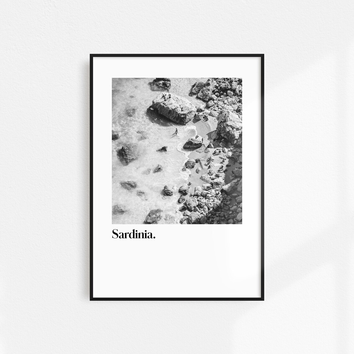 Sardinia Rocky Coastline Aerial Black White Italy Travel Poster