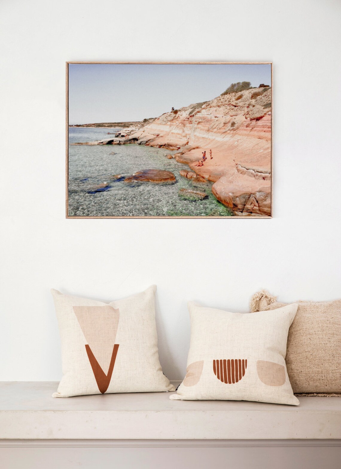 Sardinia Pink Rocky Cove With Swimmers in Clear Water Travel Poster - Image 2