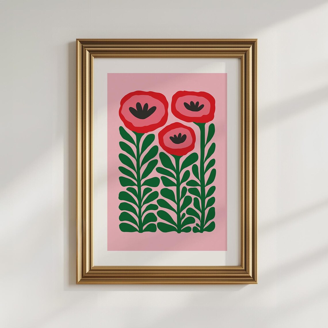 Retro Red Poppy Flowers Pink Green Mid Century Dopamine Wall Art - Image 3