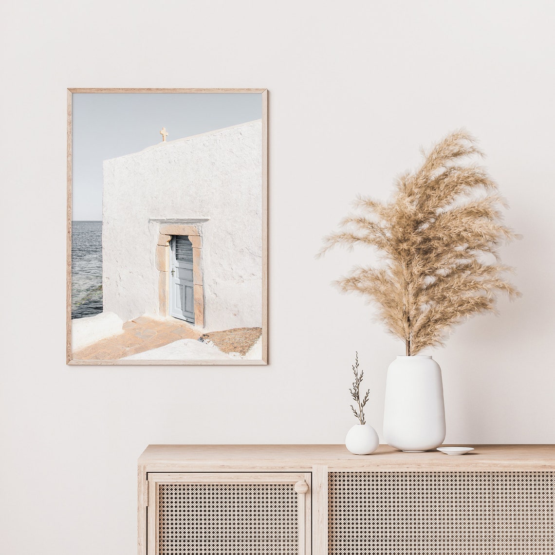 Mykonos Whitewashed Seaside Chapel With Blue Door Greece Travel Poster - Image 2