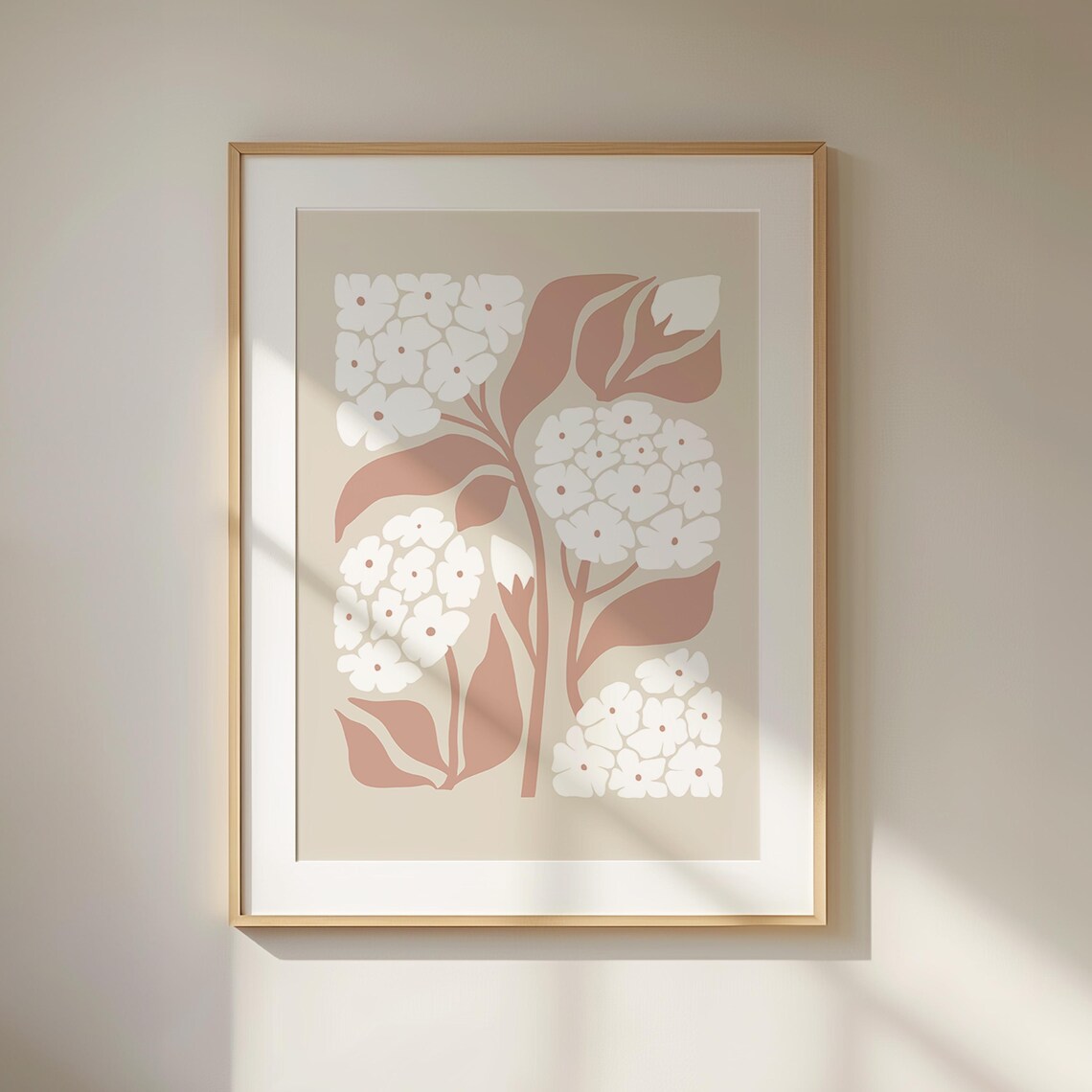 Blush Hydrangea Botanical Flower Stems Taupe Leaves Art Poster - Image 6