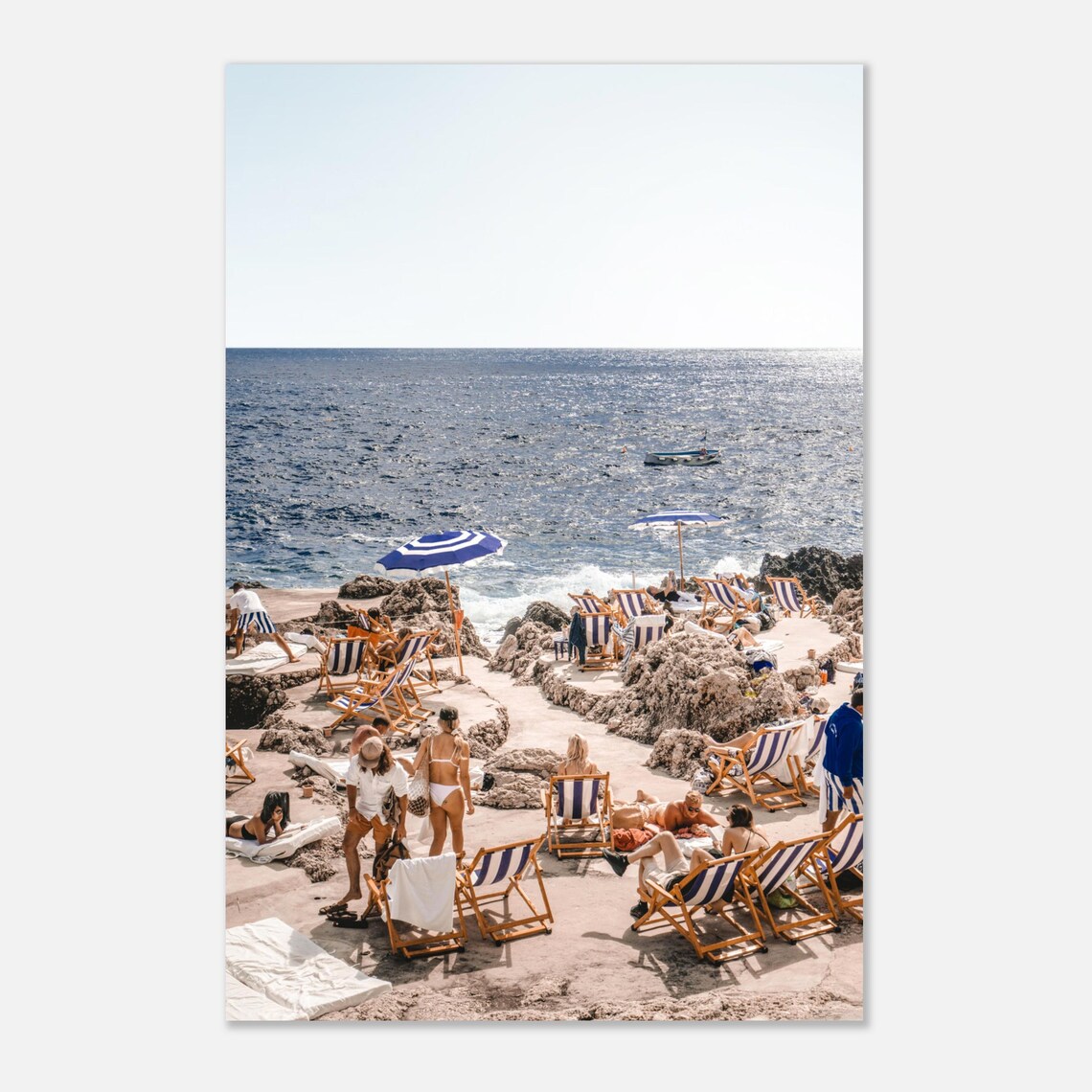 Capri Fontelina Beach Blue Striped Umbrellas Coastal Photo Poster