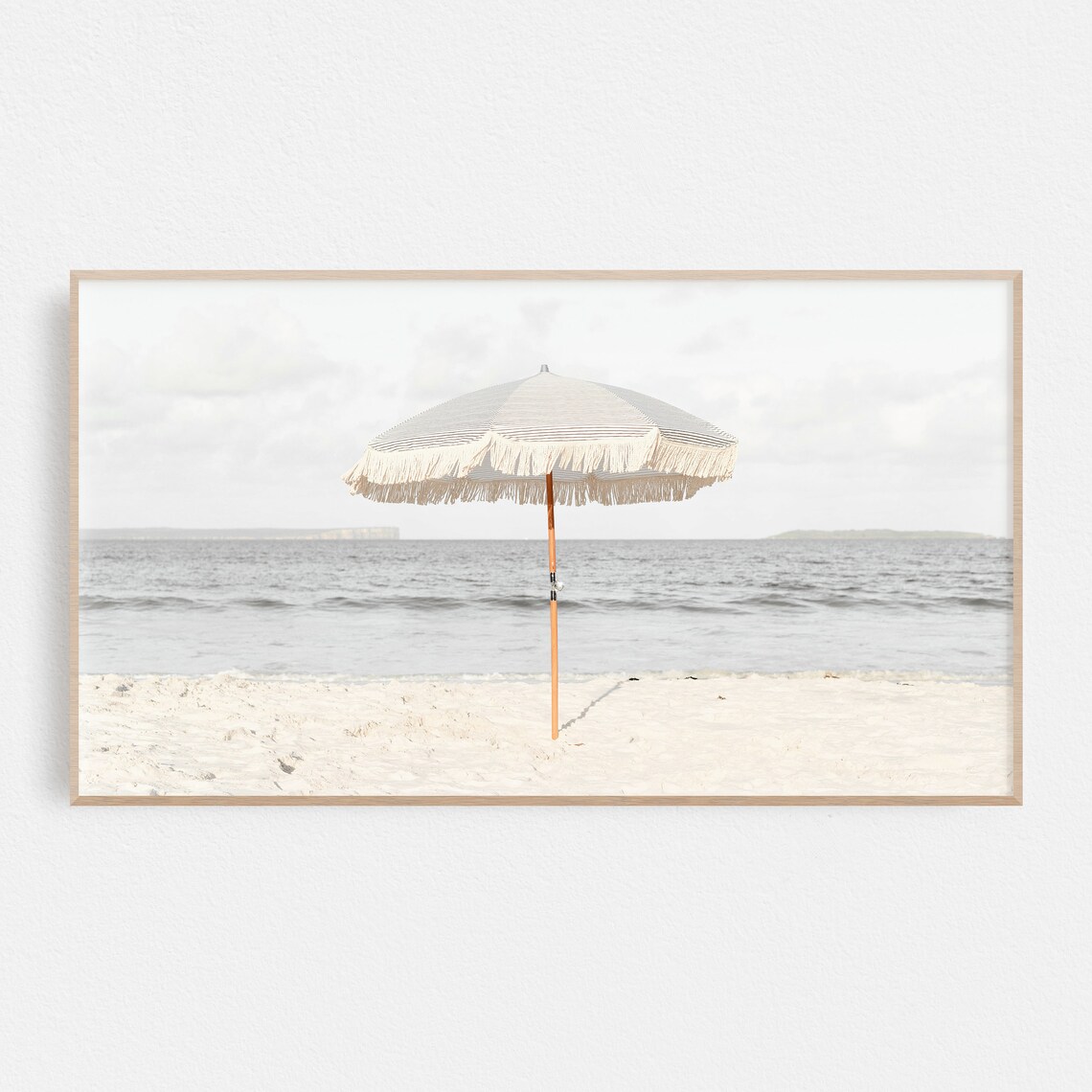 Beach Umbrella Shoreline Waves Coastal Art Print