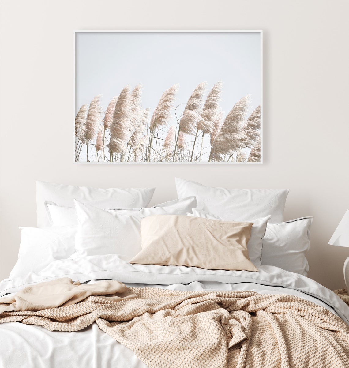 White Pampas Grass Against A Bright Sky Coastal Photo Poster - Image 3