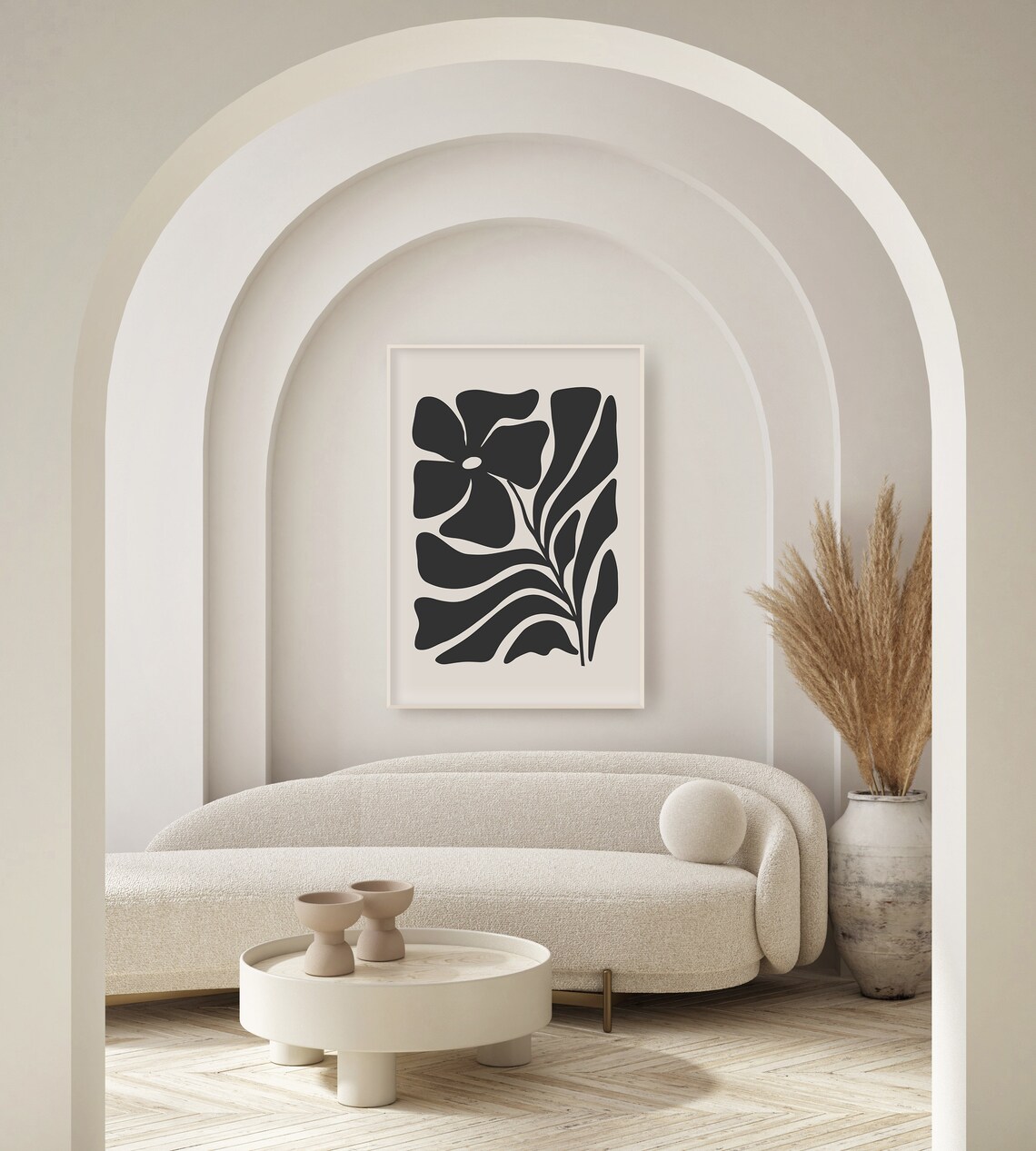 Black Abstract Flower And Leaf On Beige Nordic Botanical Poster - Image 2
