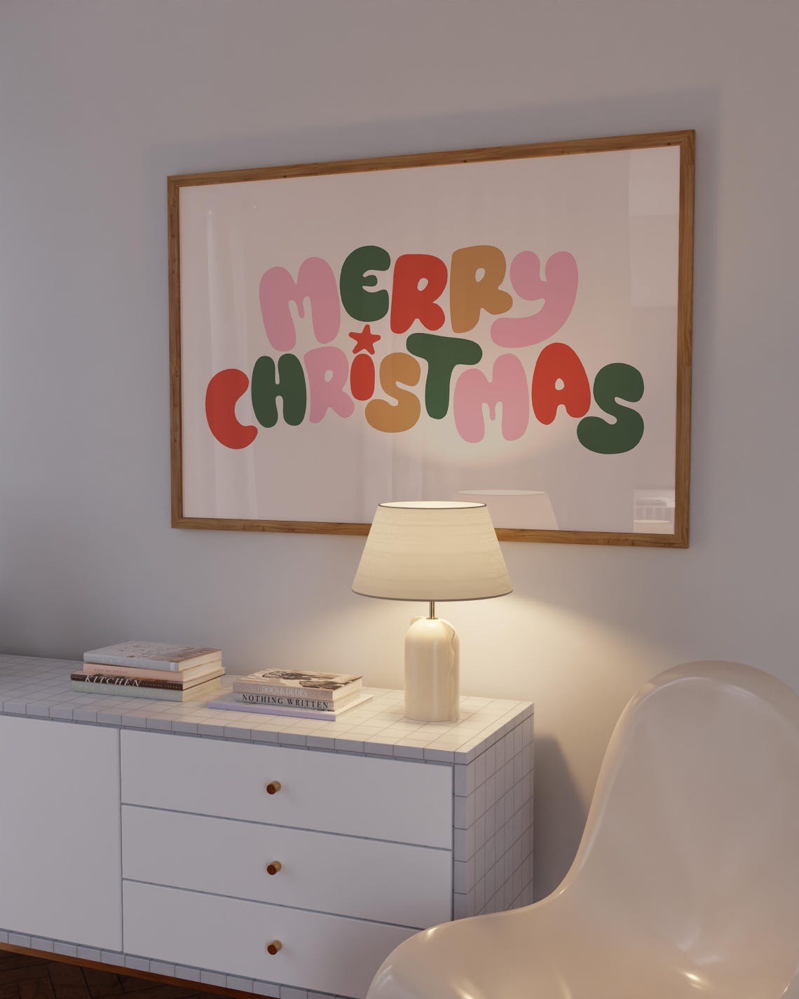 Merry Christmas Retro Bubble Letters Colorful Holiday Art Poster - Image 4
