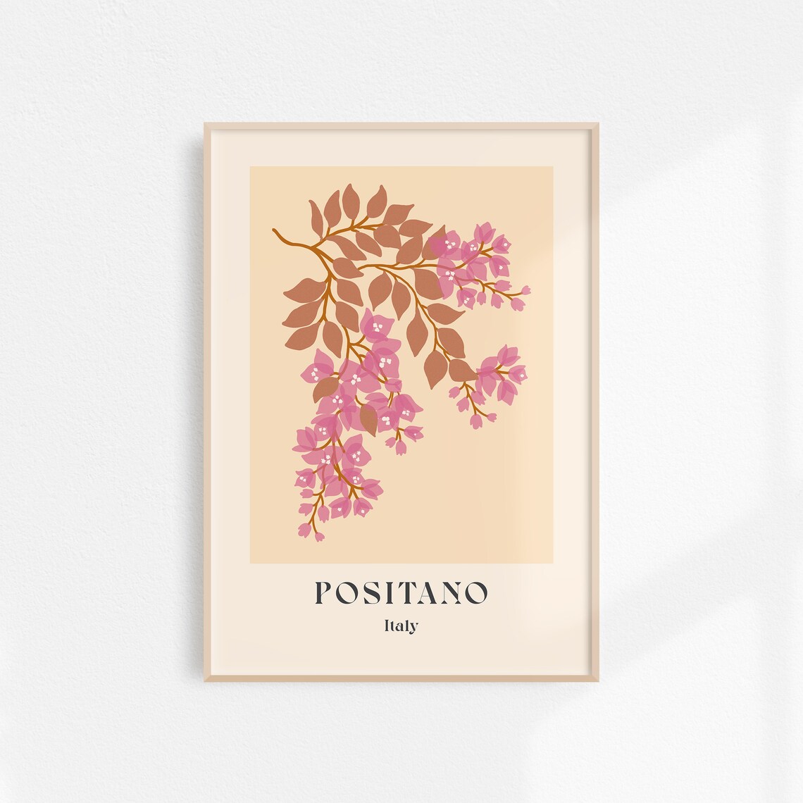 Positano Italy Bougainvillea Botanical Travel Illustration Poster