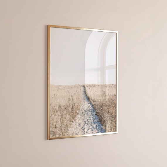 Sandy Beach Path Winding Through Dune Grass Toward Ocean Minimal Poster