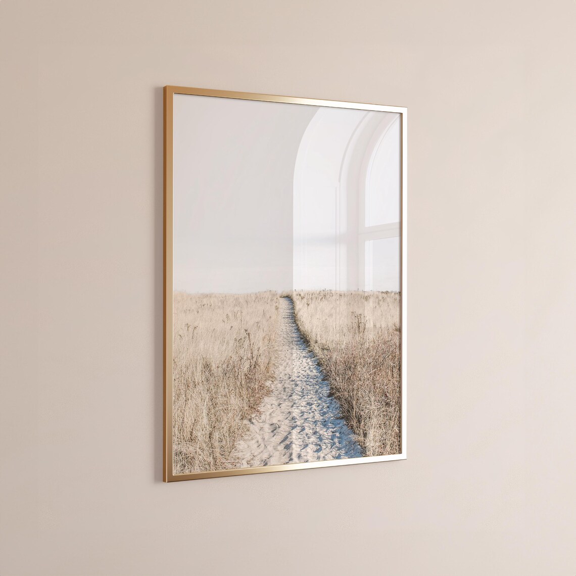 Sandy Beach Path Winding Through Dune Grass Toward Ocean Minimal Poster