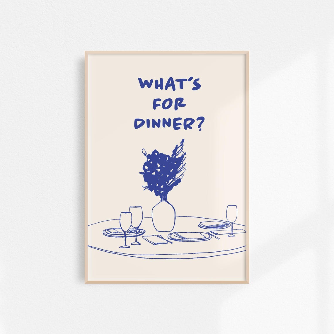 Blue Whats For Dinner Retro Kitchen Table Setting Sketch Wall Art