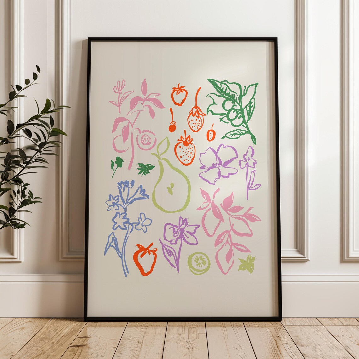 Retro Kitchen Flowers and Fruit Art Print - Image 3