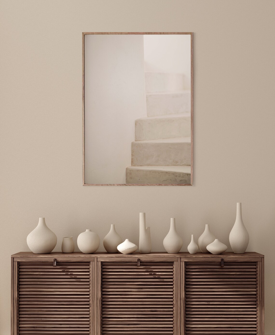 Minimal Beige Staircase Neutral Interior Design Photo Poster - Image 3