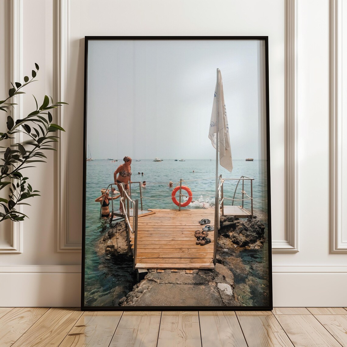 Italian Beach Pier Swimmers Wooden Dock Summer Travel Poster - Image 3