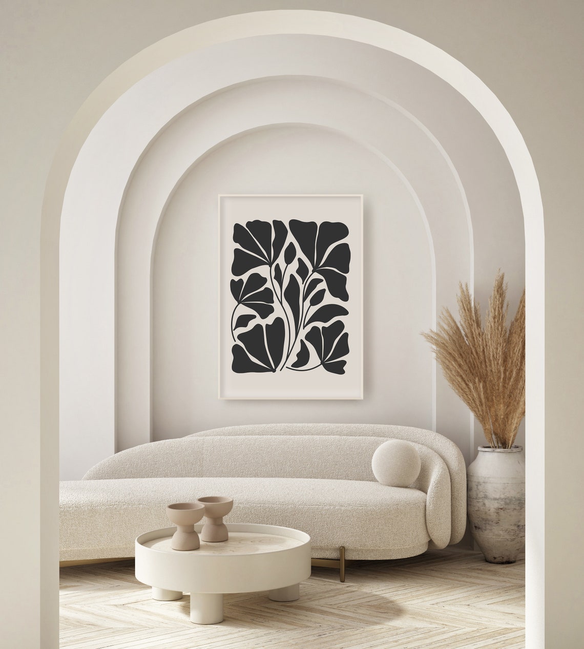 Black Ginkgo Leaves Abstract On Beige Neutral Japandi Art Poster - Image 2