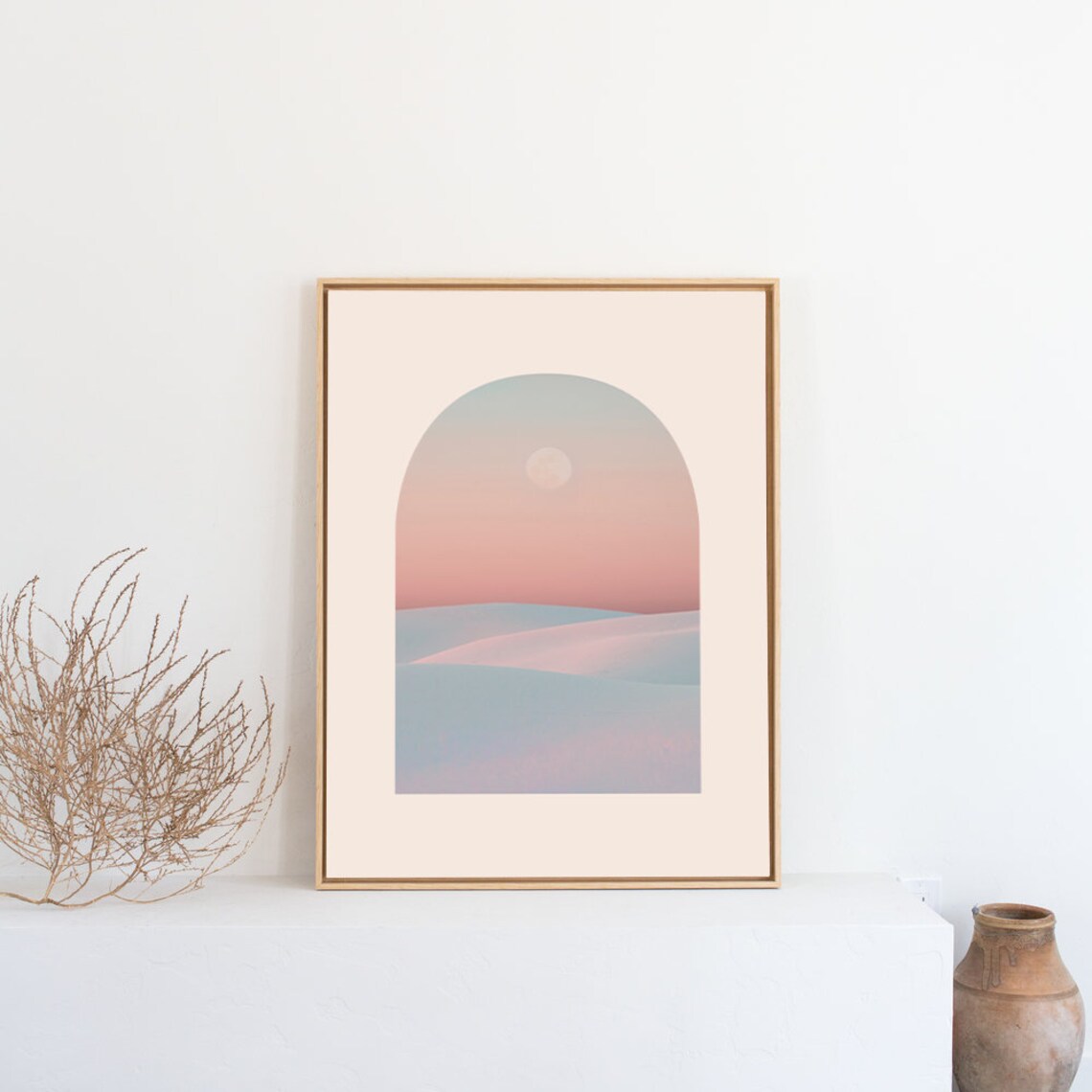 Pastel Desert Dunes Moonrise Dusk Arched Minimalist Decor Poster - Image 3
