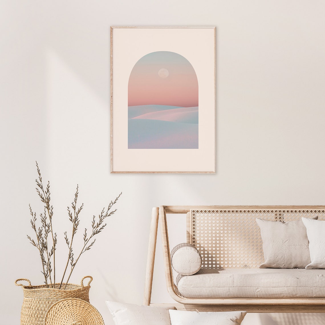 Pastel Desert Dunes Moonrise Dusk Arched Minimalist Decor Poster - Image 2
