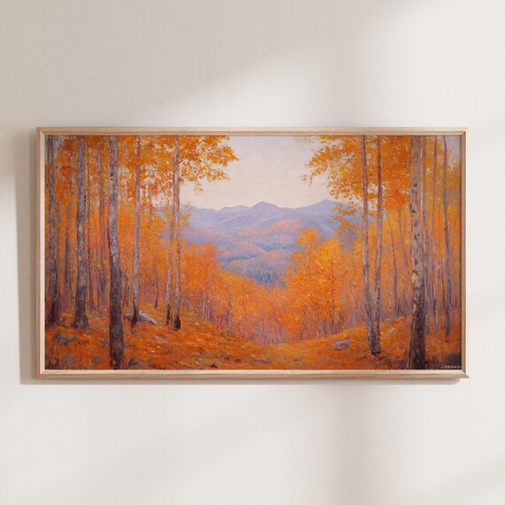 Golden Autumn Aspen Forest Mountain Vista Oil Painting Poster