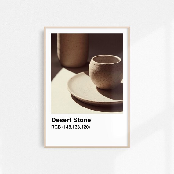 Desert Stone Handmade Speckled Ceramic Cup Plate Minimal Pottery Art Poster
