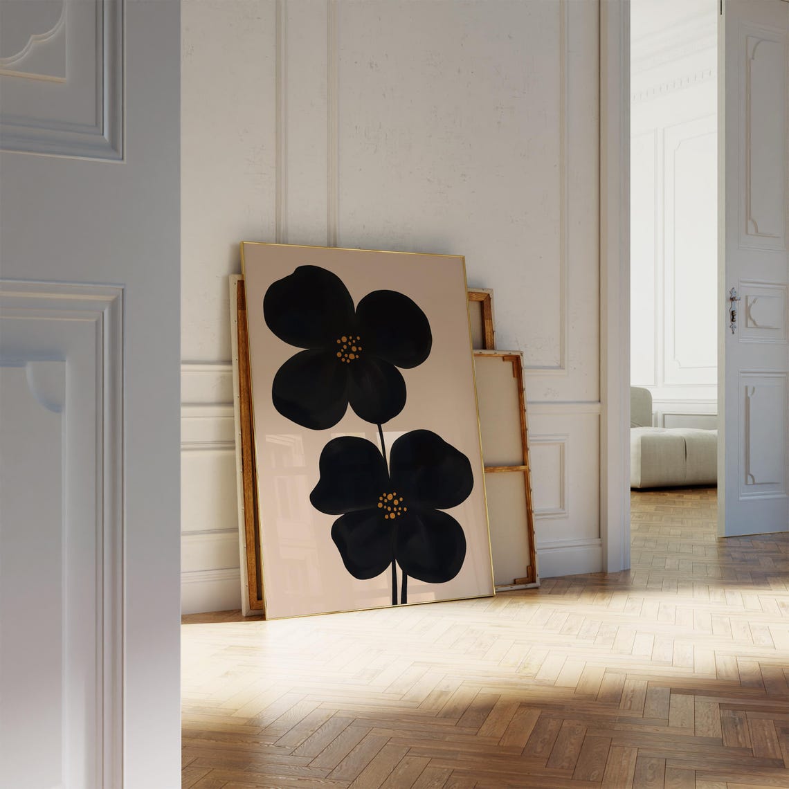 Moody Black Floral Gold Accent Abstract Blooms Gallery Poster - Image 4