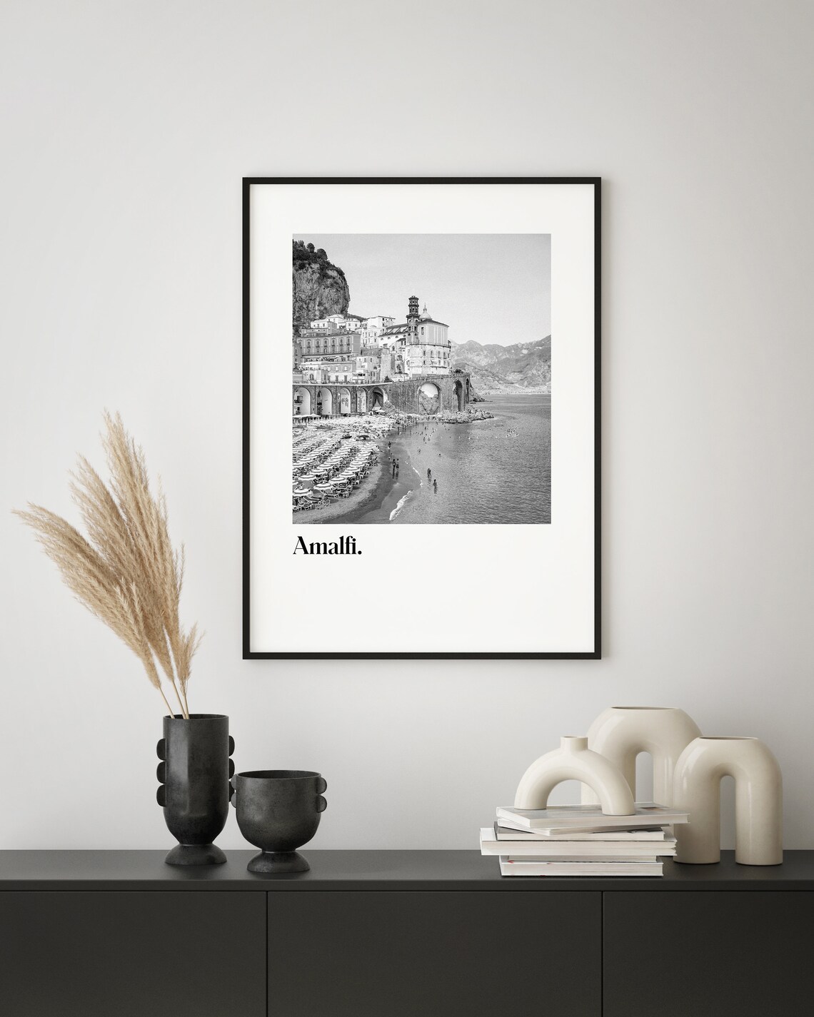Amalfi Italy Beach Black White Vintage Travel Photo Art Poster - Image 2