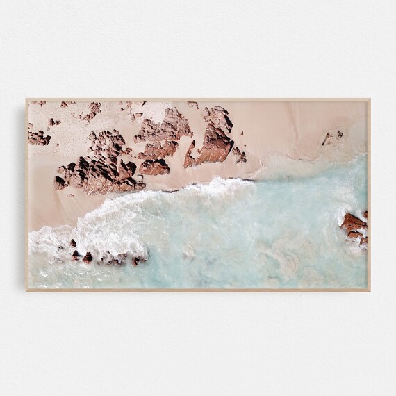 Aerial Turquoise Ocean Beach Waves Rocks Coastal Wall Decor Poster
