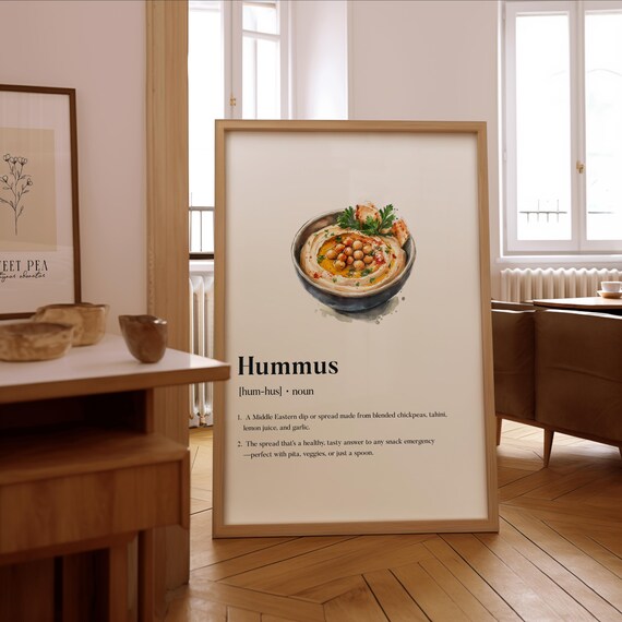 Hummus Dictionary Definition Watercolor Bowl Kitchen Art Poster