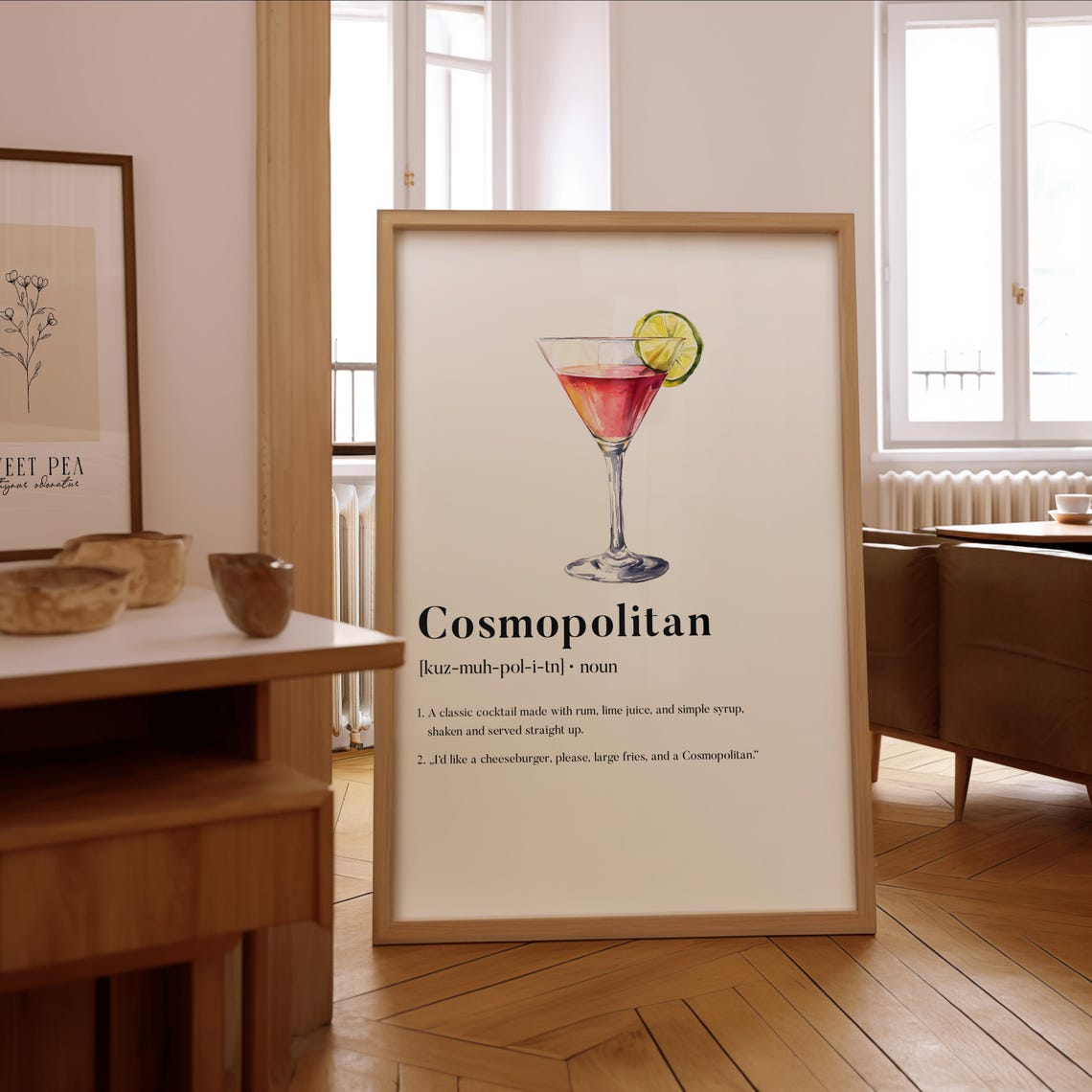 Cosmopolitan Definition Dictionary Style Cocktail Bar Poster