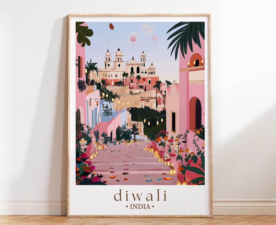 Diwali Festival India Lights Fireworks Pink City Celebration Poster