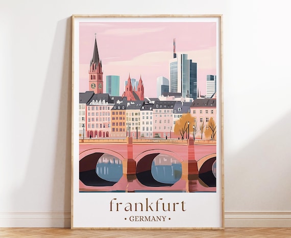 Frankfurt Germany Skyline Alte Brucke Bridge Riverside Travel Poster
