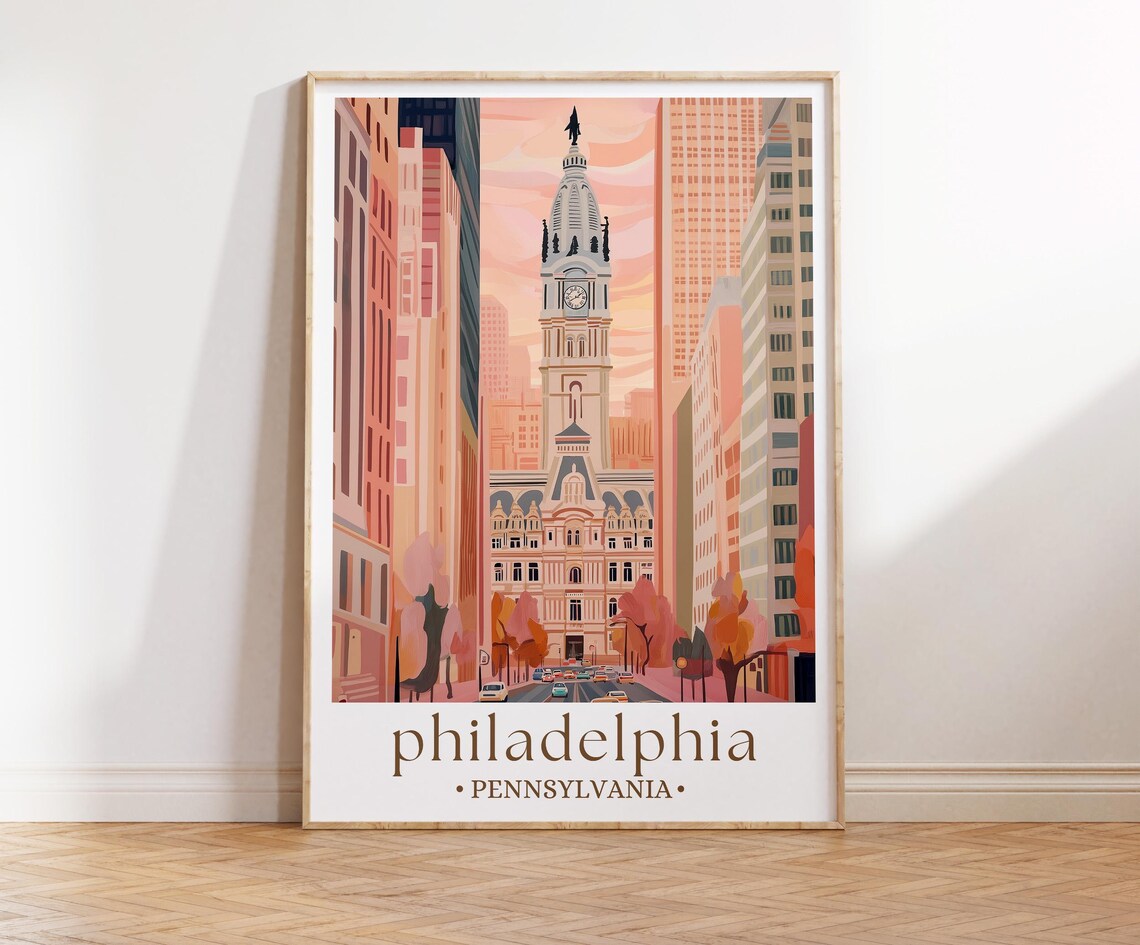 Philadelphia Travel Poster, Pennsylvania City Landscape