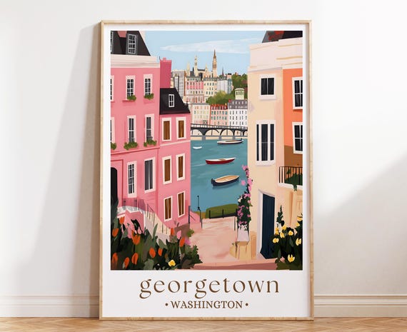 Georgetown Washington Dc Poster Historic District Art Print Elegant City Wall Decor East Coast Travel Illustration